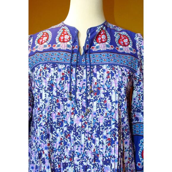 VINTAGE 70’s HIPPIE BLOCK PRINT INDIAN COTTON FESTIVAL BOHO MAXIDRESS - Picture 10 of 12